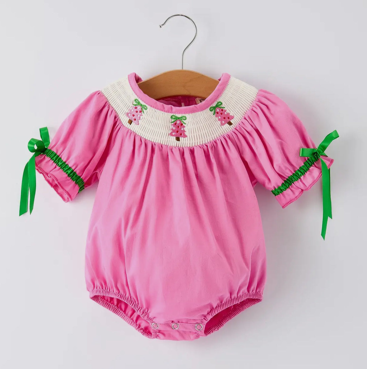 Christmas Pink Christmas Smocked
Embroidery Tree Baby Girls Romper