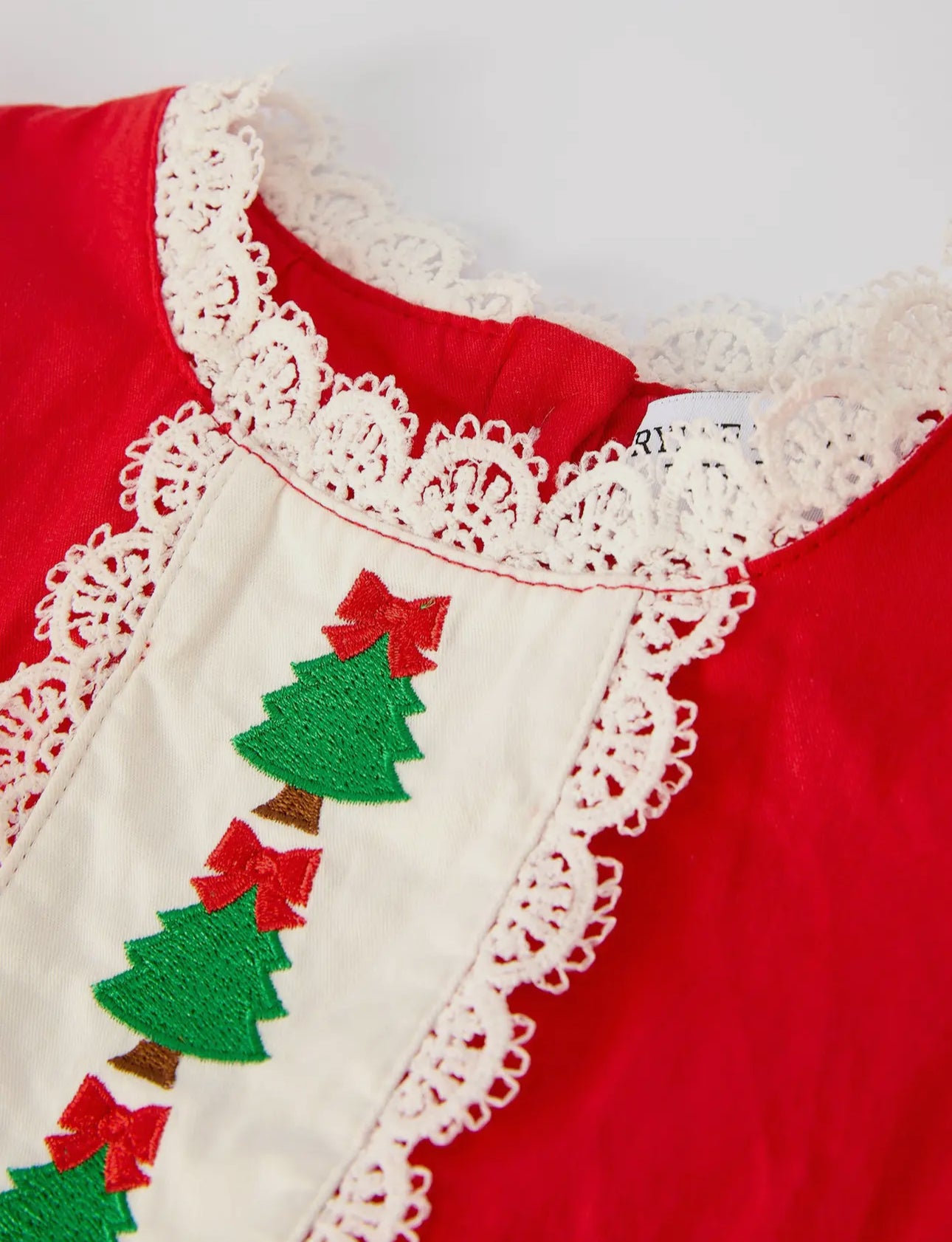 Red Christmas Girls Dress: Beautiful
Embroidery with Lace Trim