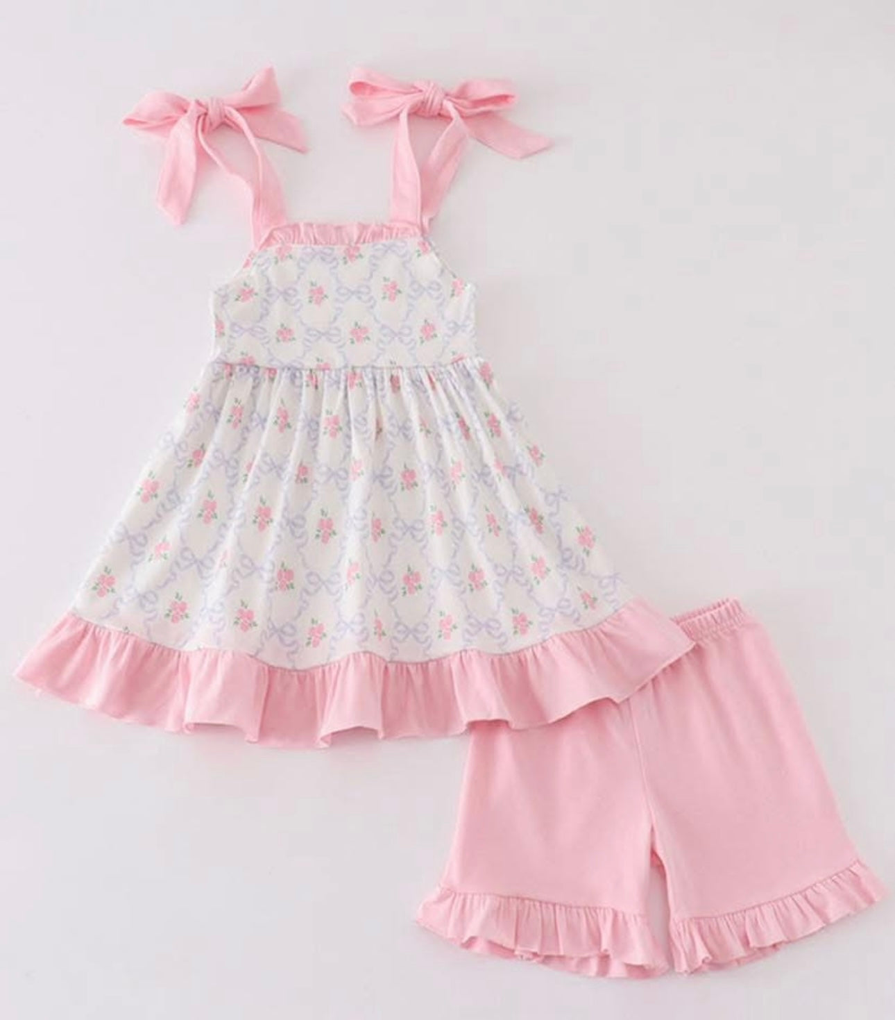 Pink bow floral print girl set