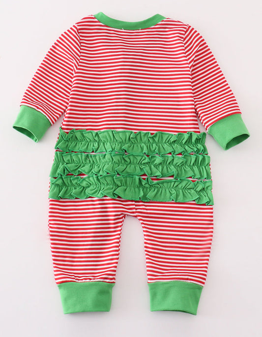 Red Christmas Tree Ruffle Girl Romper