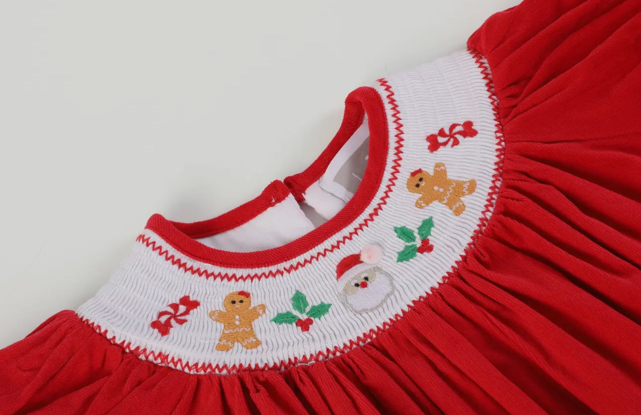 Red Velvet Christmas Smocked Bishop Dress