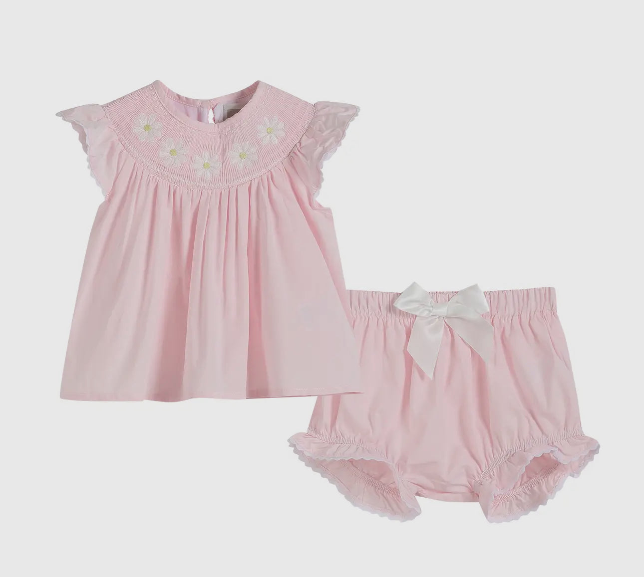 Light Pink Daisy Smocked Top and
Bloomer 2 Pc Set