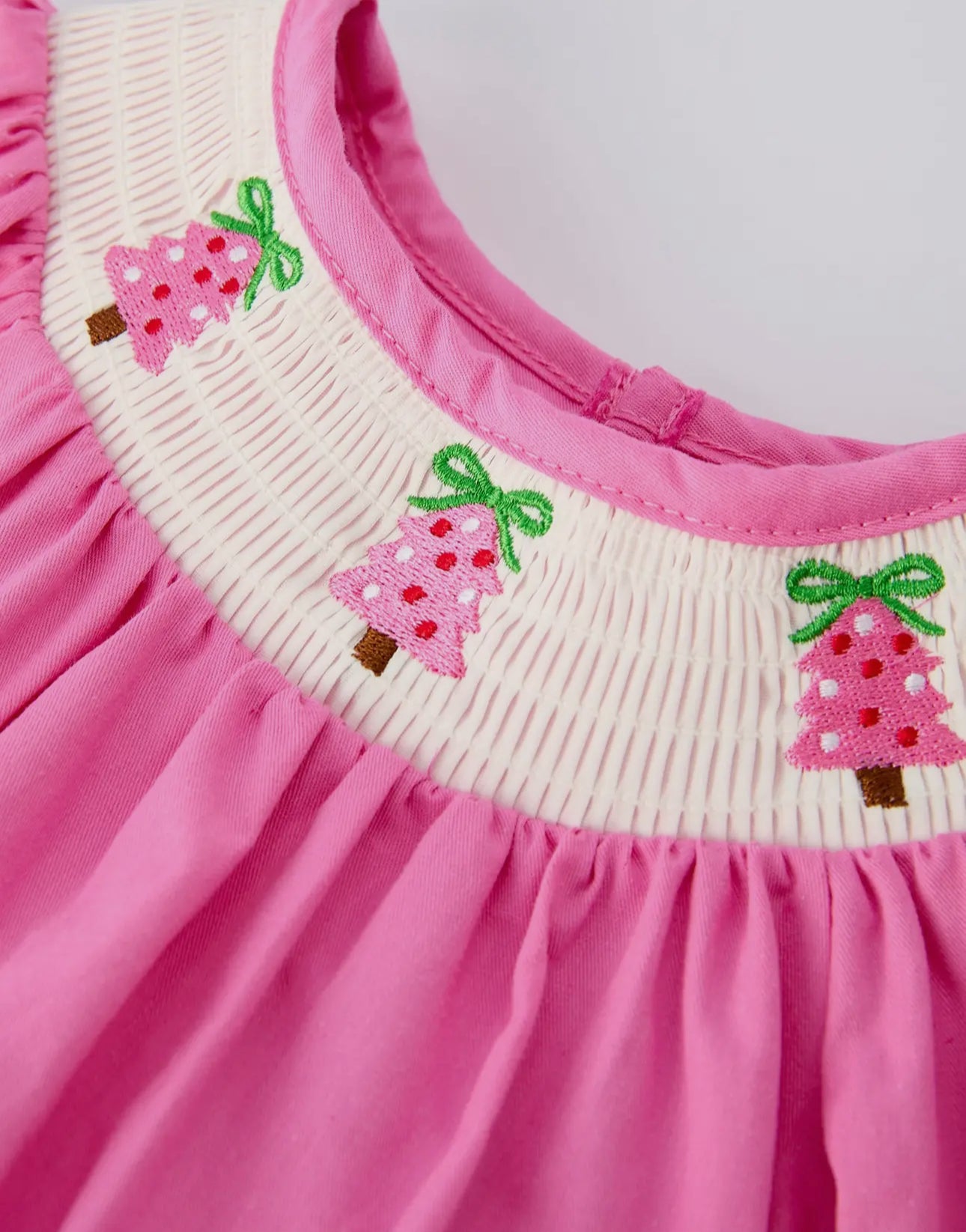 Christmas Pink Christmas Smocked
Embroidery Tree Baby Girls Romper