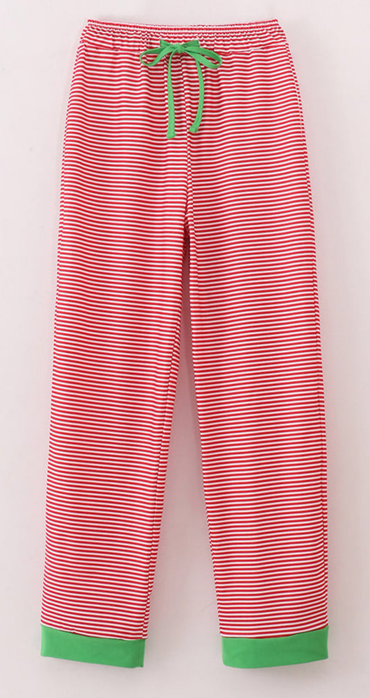 Red Stripe Christmas Tree Embroidery  Mom Pajama Pants