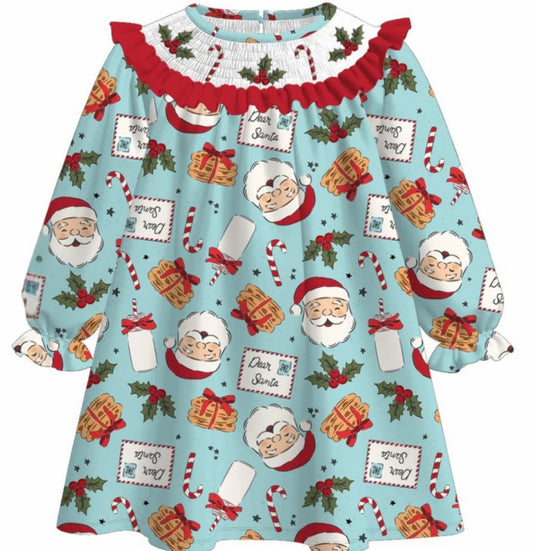 （PRE ORDER）SISTERS CHRISTMAS SANTA CLAUS EMBROIDERY SMOCKED DRESS＆ROMPER