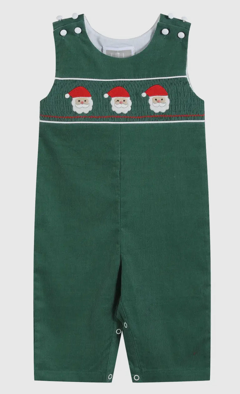 Green Corduroy Santa Smocked Overalls