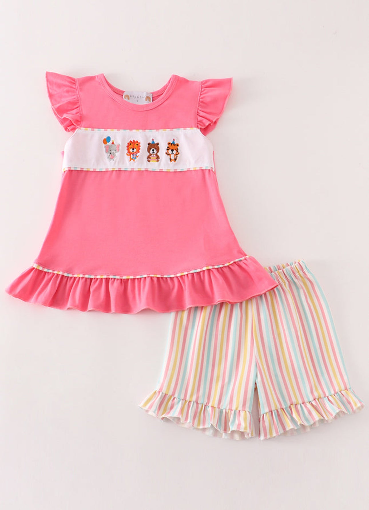 Pink animals birthday embroidery girl set