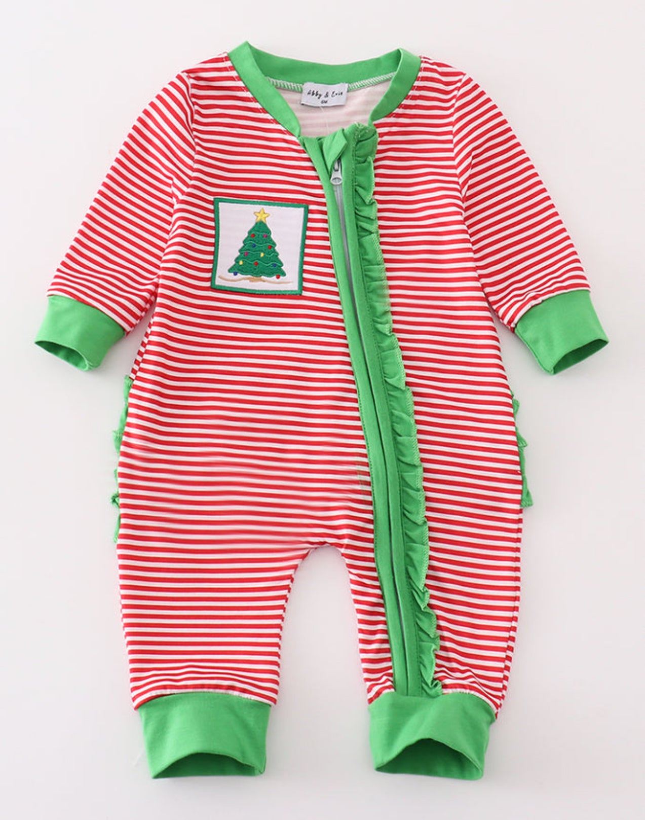 Red Christmas Tree Ruffle Girl Romper