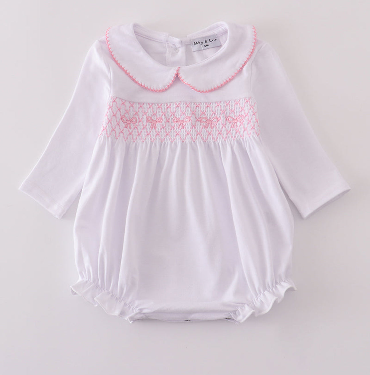Pink bow smocked bubble