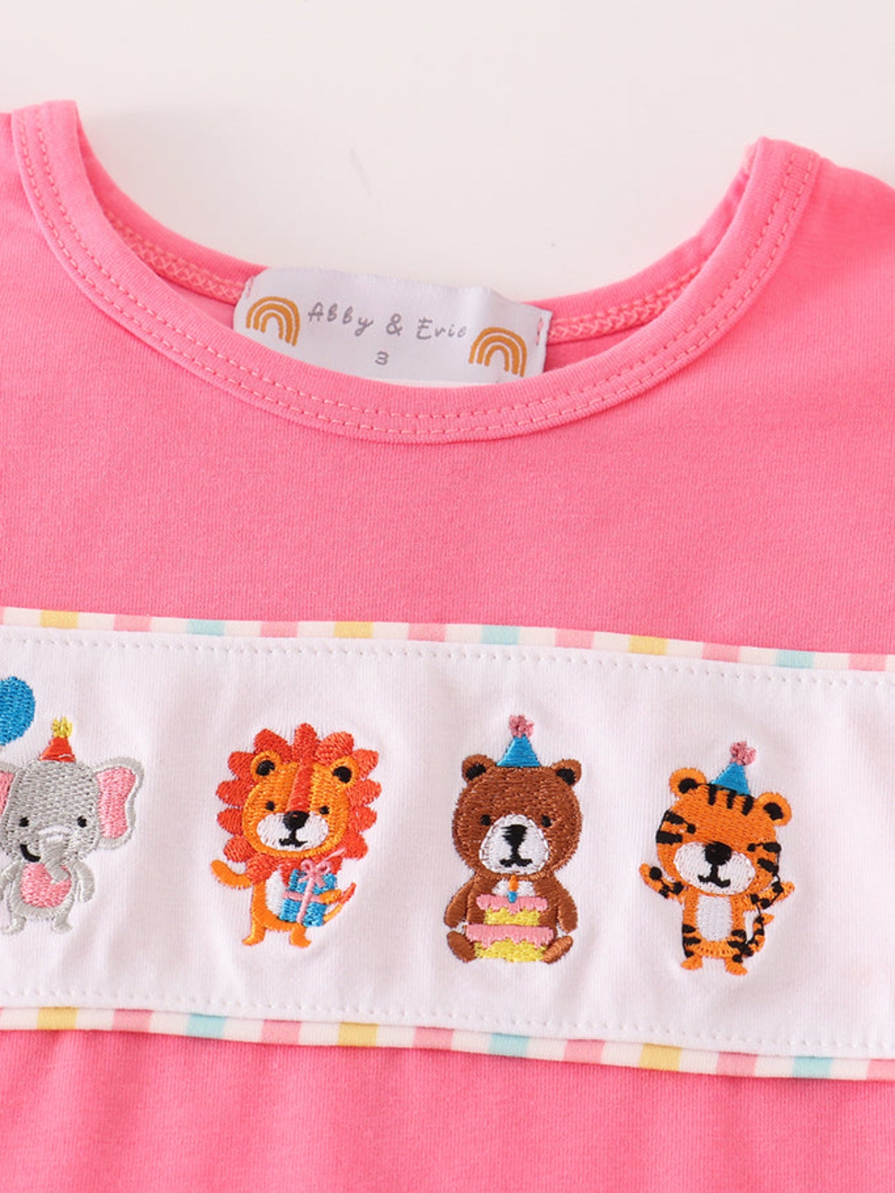Pink animals birthday embroidery girl set