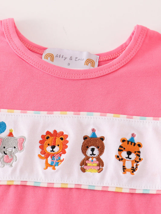Pink animals birthday embroidery girl set