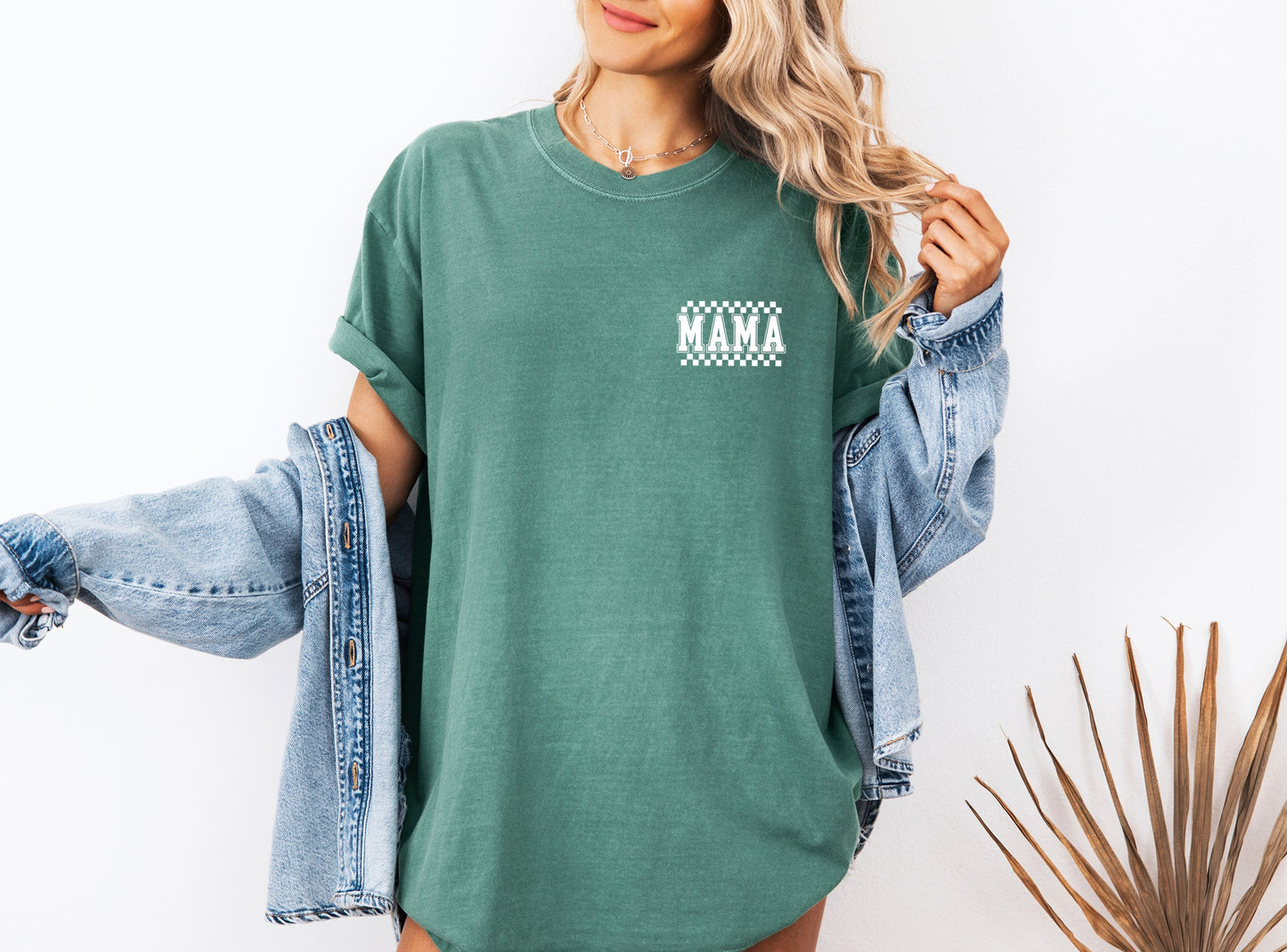 Mama Retro Plaid Checkered Front and Back Comfort Colors T Shirt