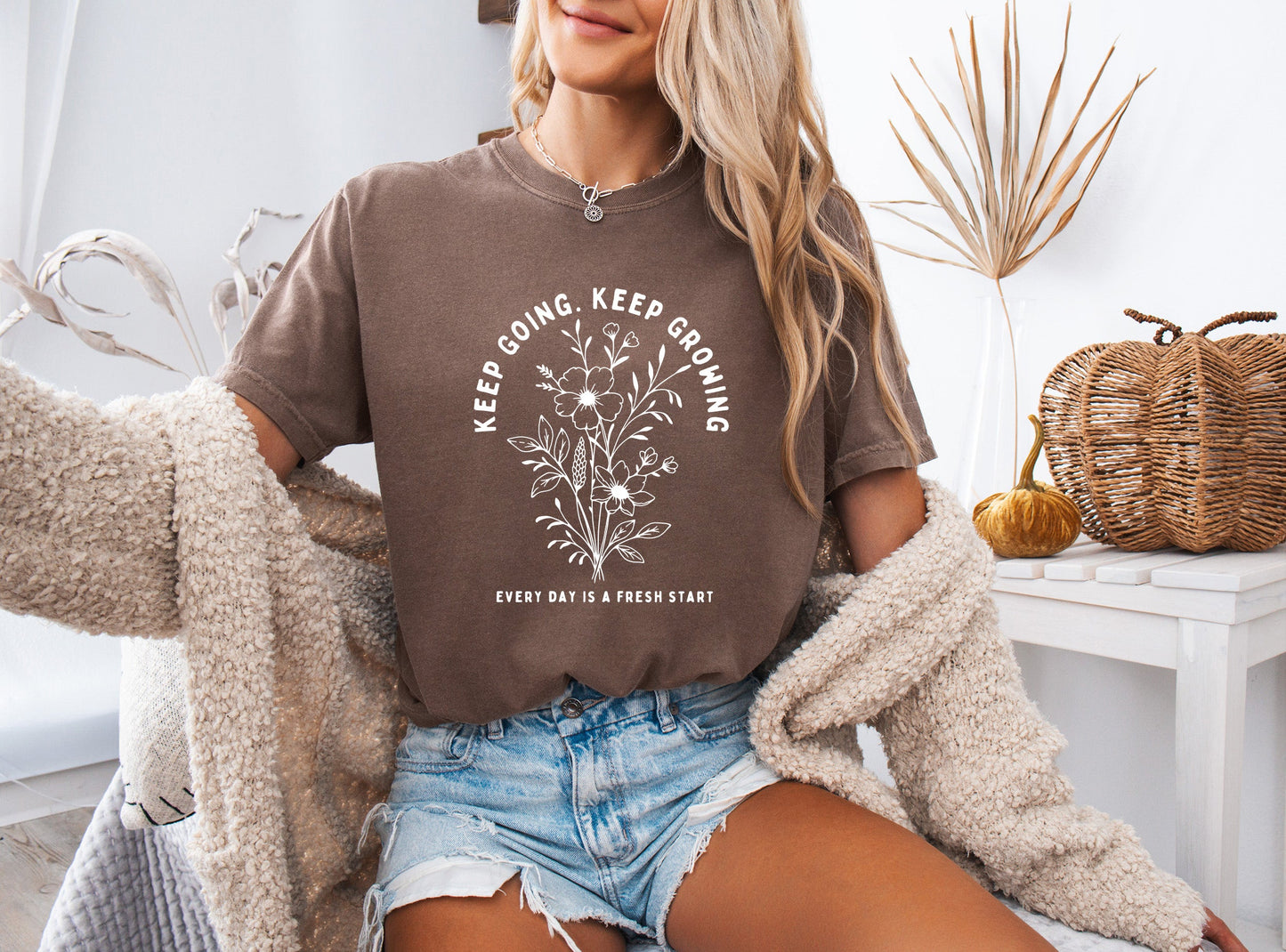Keep growing Inspirational Christian Botanical Plant Nature Garment Dyed T Shirt