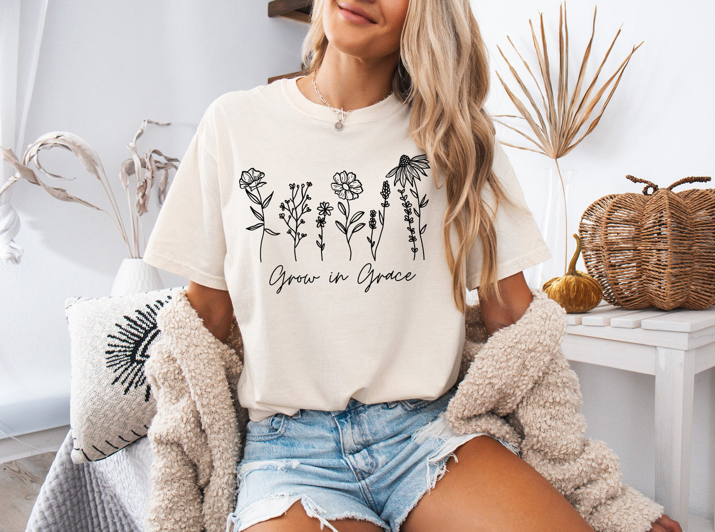 Grow in Grace Comfort Colors Christian and Flower Garment Dyed Christian T Shirt