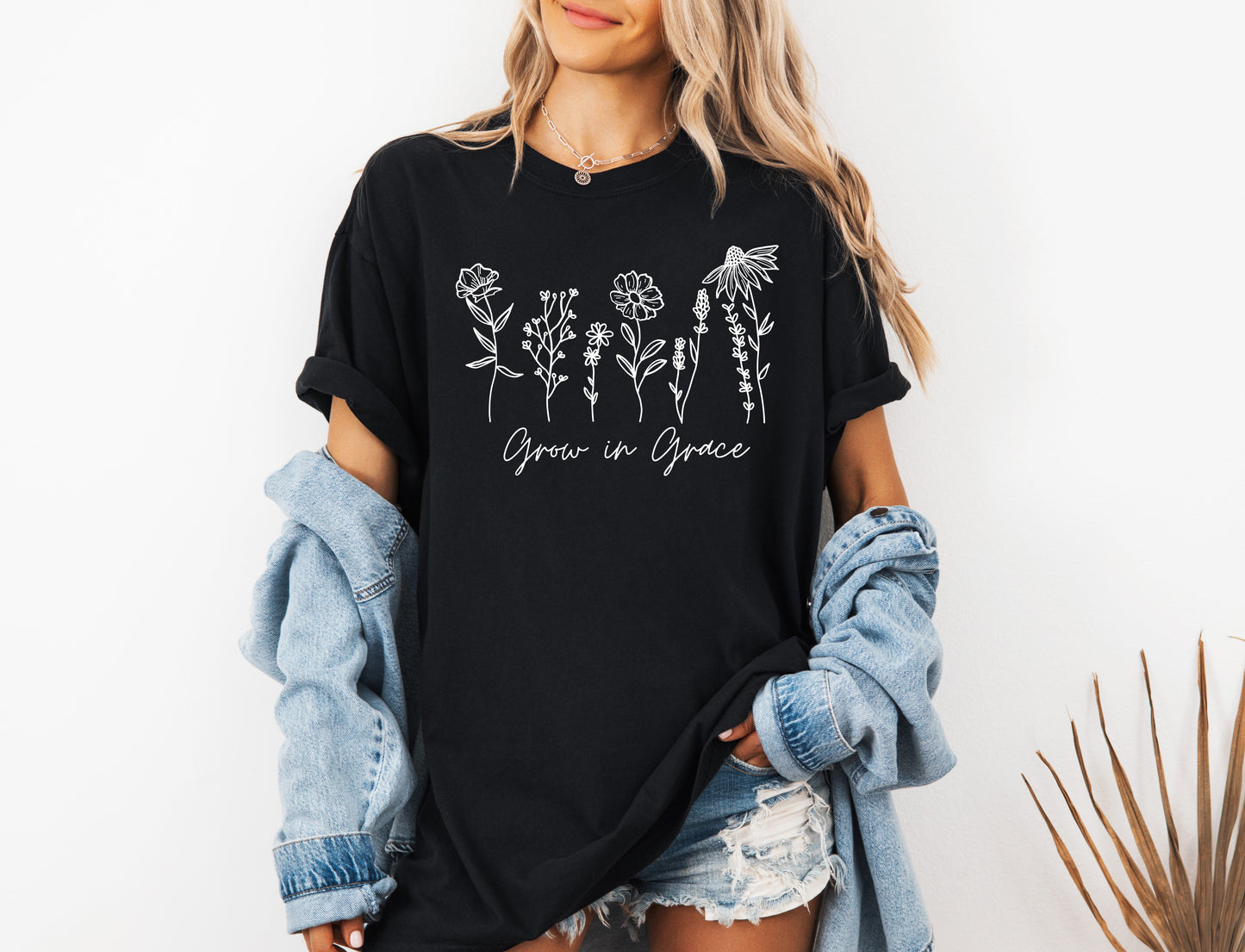 Grow in Grace Comfort Colors Christian and Flower Garment Dyed Christian T Shirt