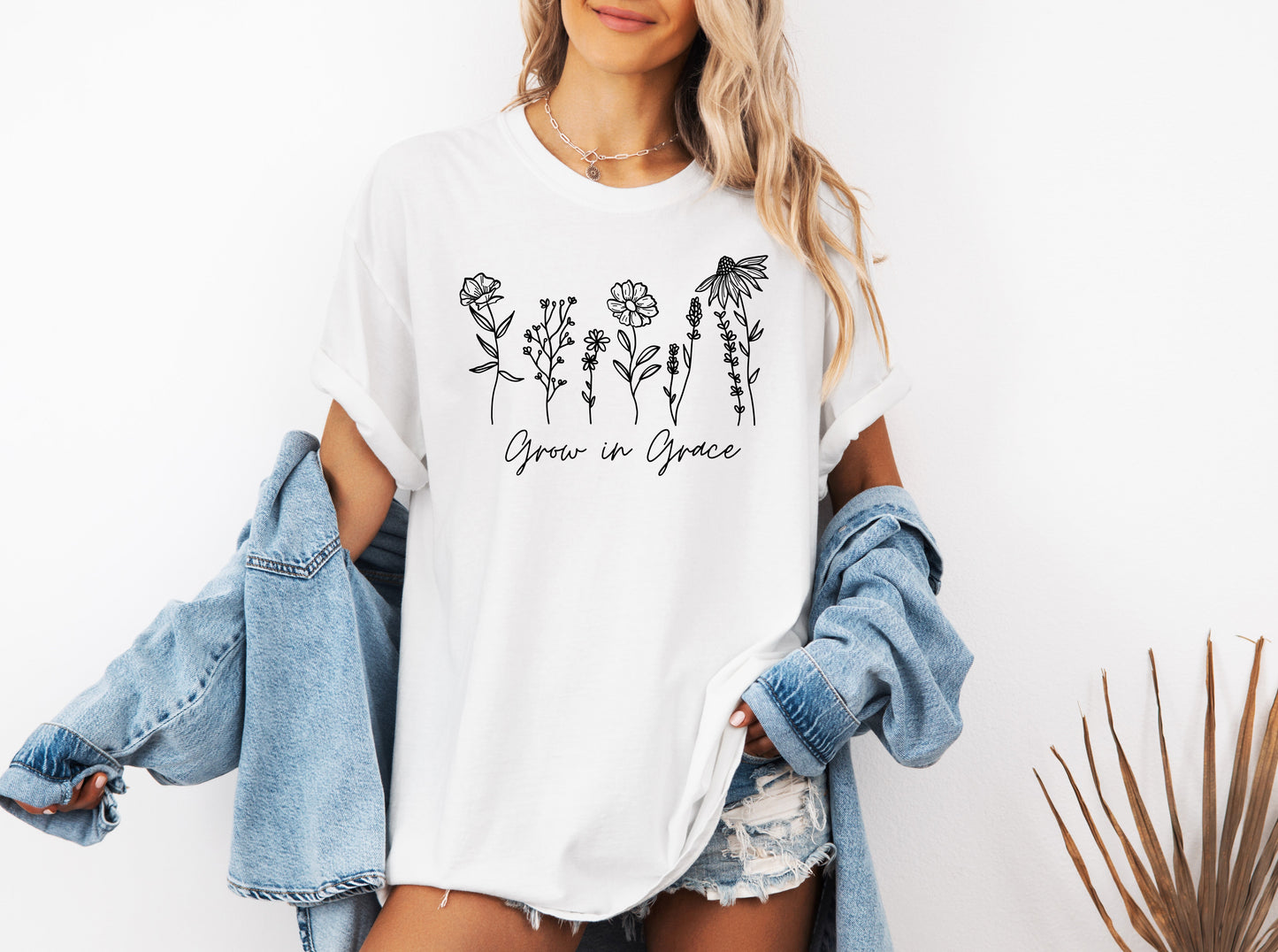 Grow in Grace Comfort Colors Christian and Flower Garment Dyed Christian T Shirt