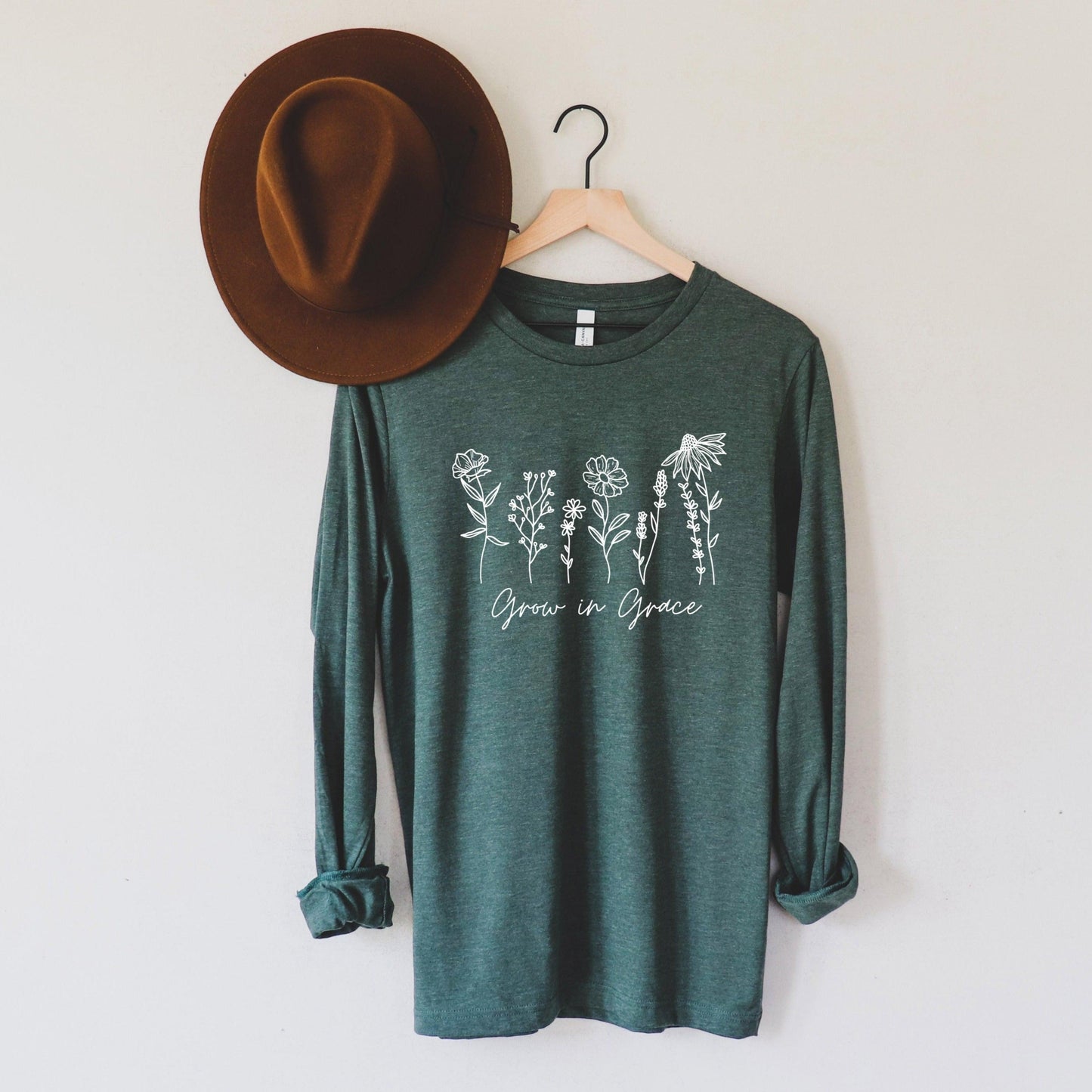 Grow in Grace Christian botanical Long sleeve shirt | Bible verse Jesus shirts