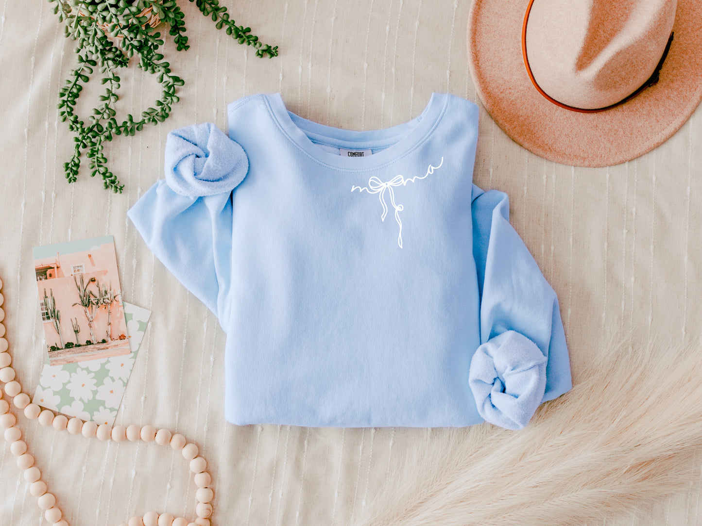 Mama Ribbon Garment Dyed Comfort Colors Sweatshirt (Neck around)