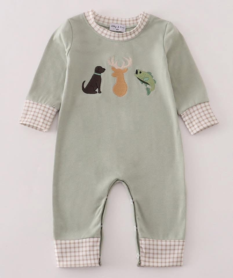 Dog deer fish embroidery romper