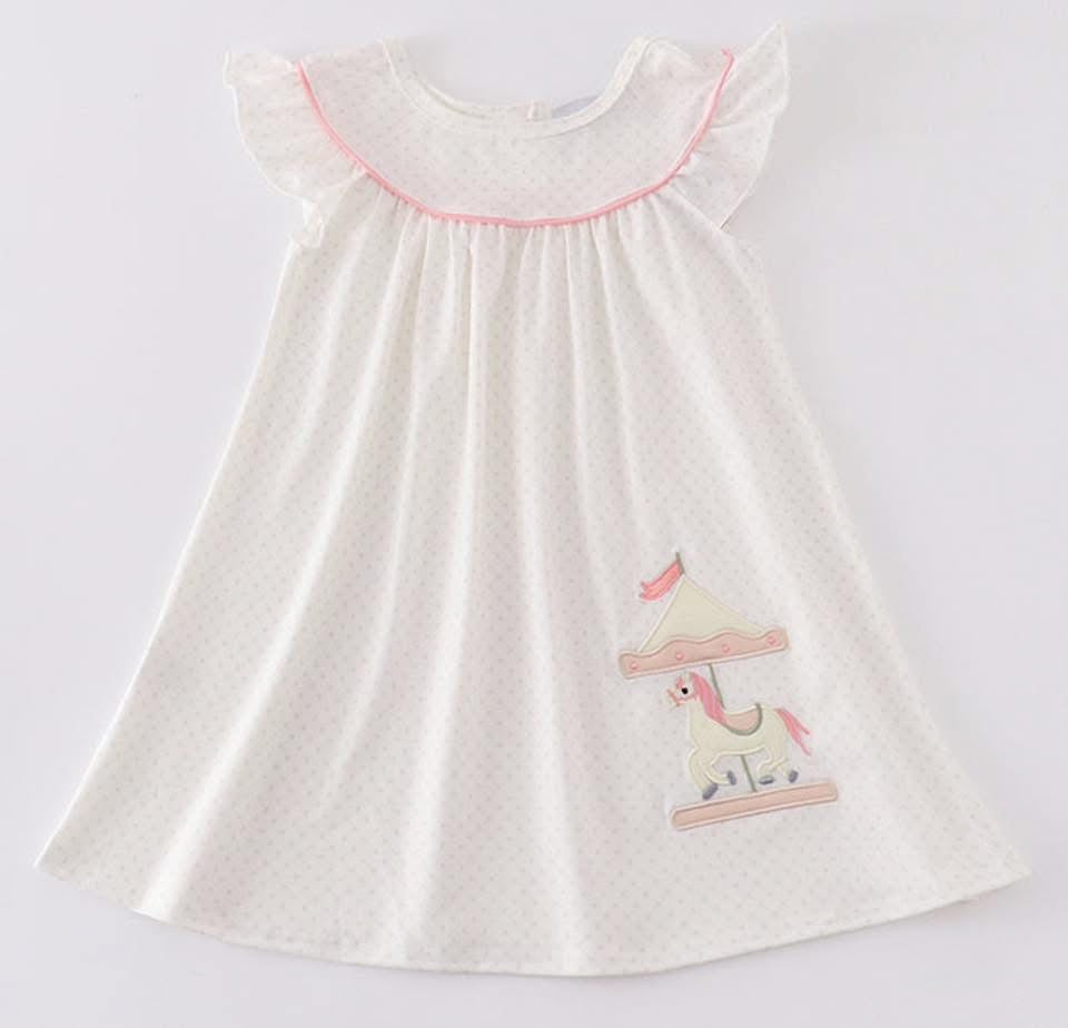 Pink carousel appliqué girl dress