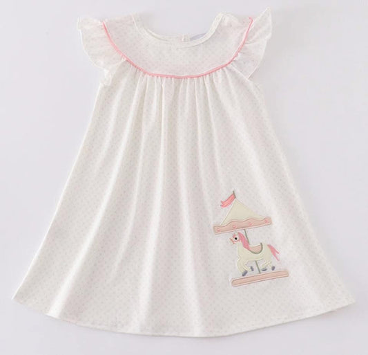 Pink carousel appliqué girl dress