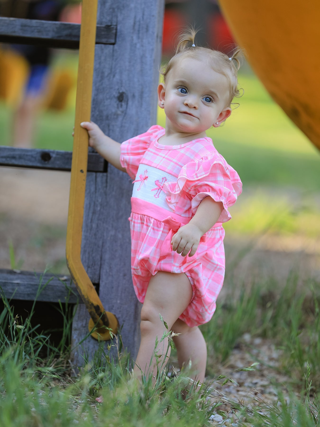 Pink Plaid Smocked Church Christ Bishop Christening Romper