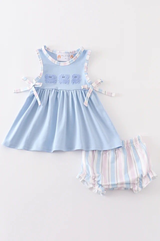 Crab French Knot Stripe Baby Girl Set