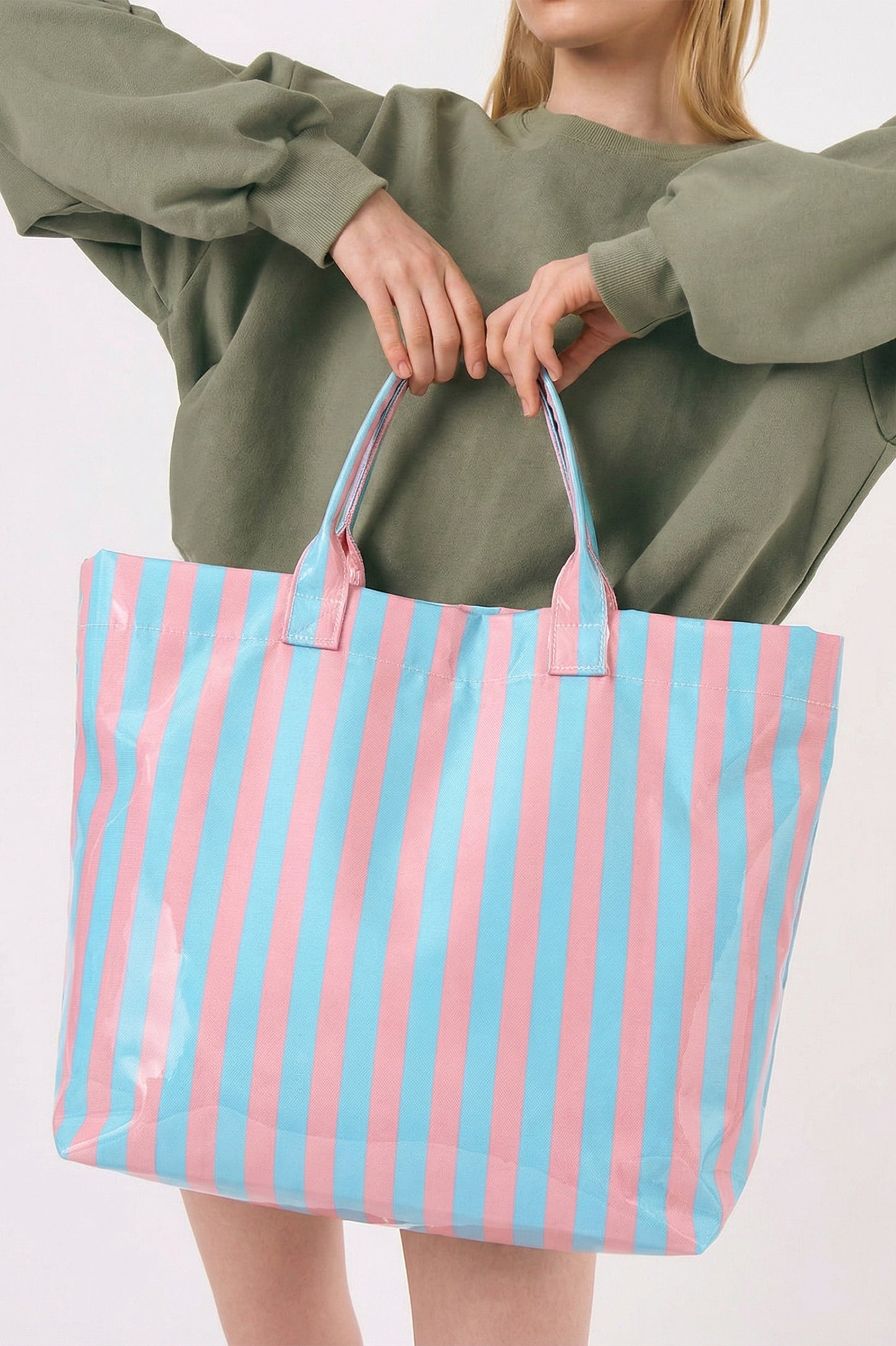 Striped Vinyl Large Tote Bag