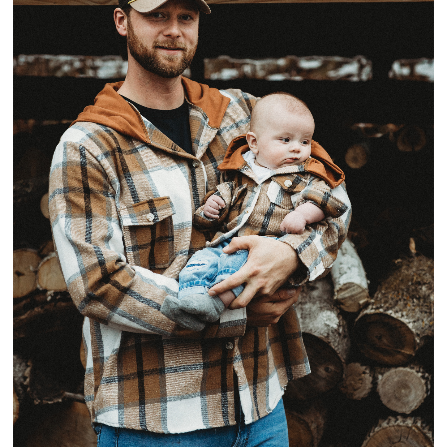 Hooded Brown & Gray Flannel Jacket- Women's