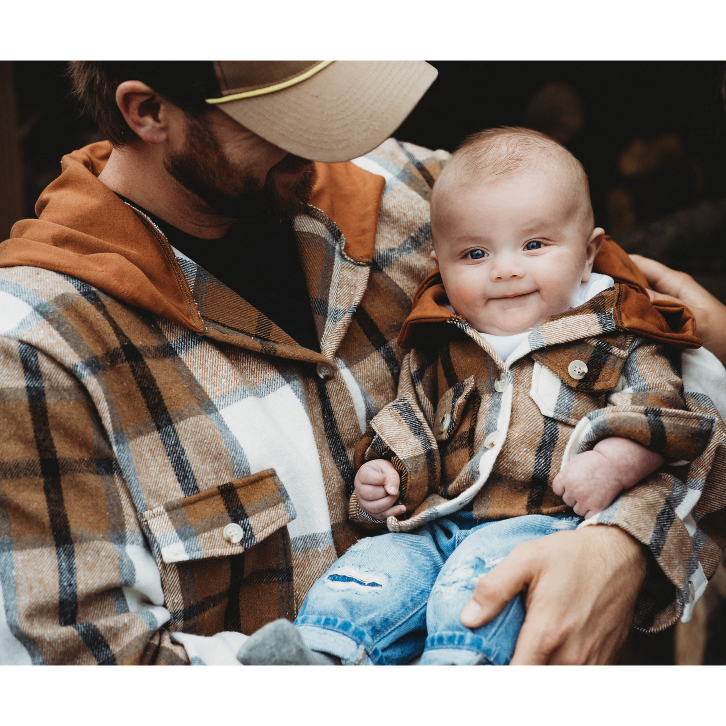 Hooded Brown & Gray Flannel Jacket - Infant