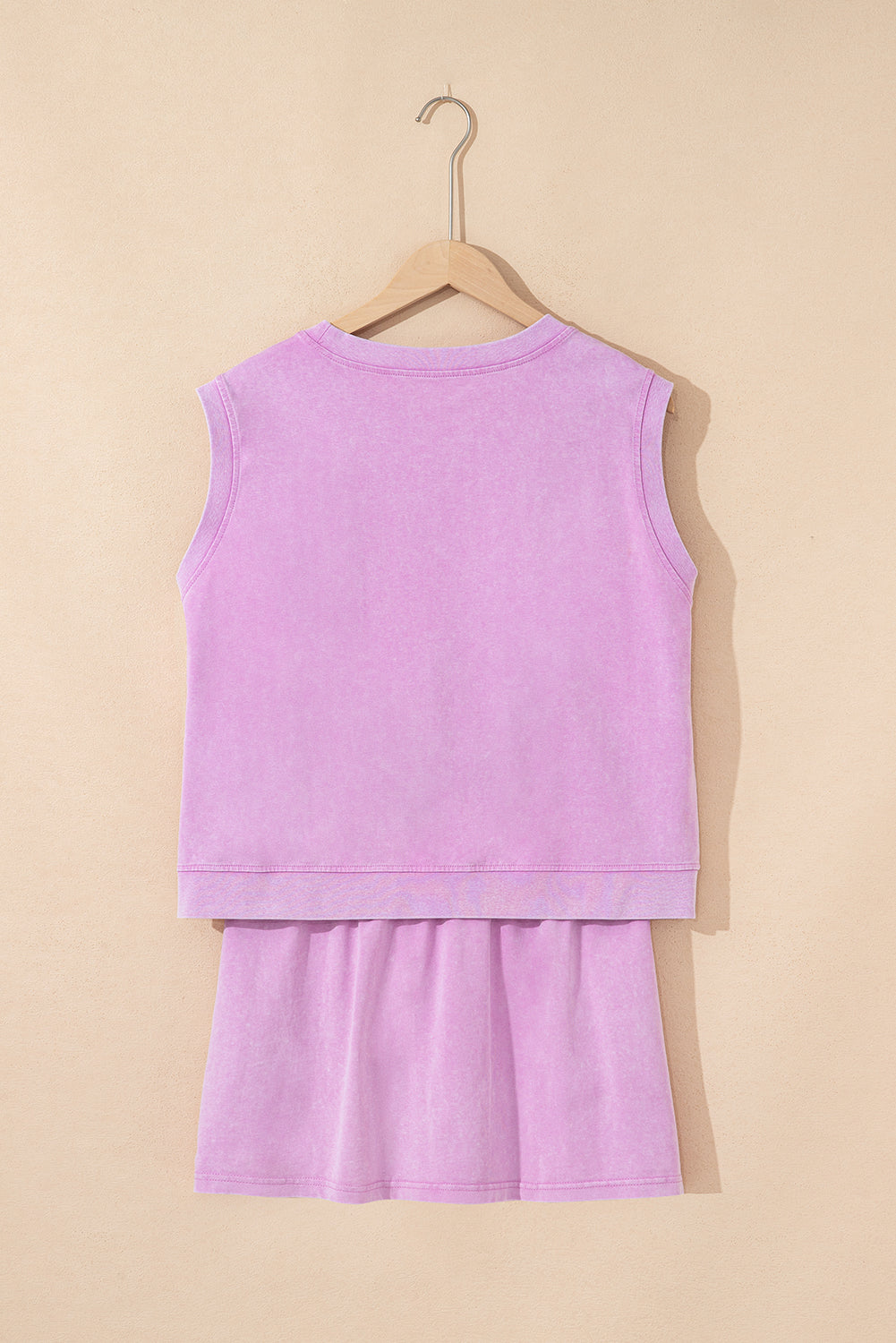 Light Pink 2 Pieces Mineral Wash Cotton Tank Top Lined Split Skirt Set