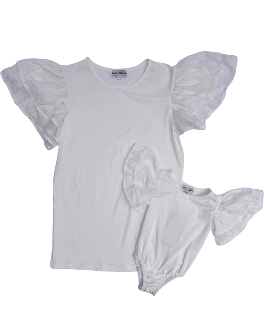 Cailyn Layered Flutter Sleeve Top & Leotard - Cream Camelias