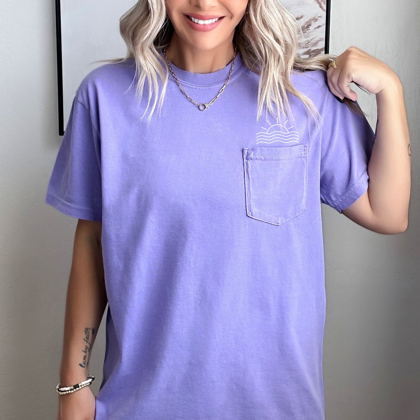 Sun and Wave Lake Beach Comfort Colors Pocket T Shirt | Nature, Camping, Plant
