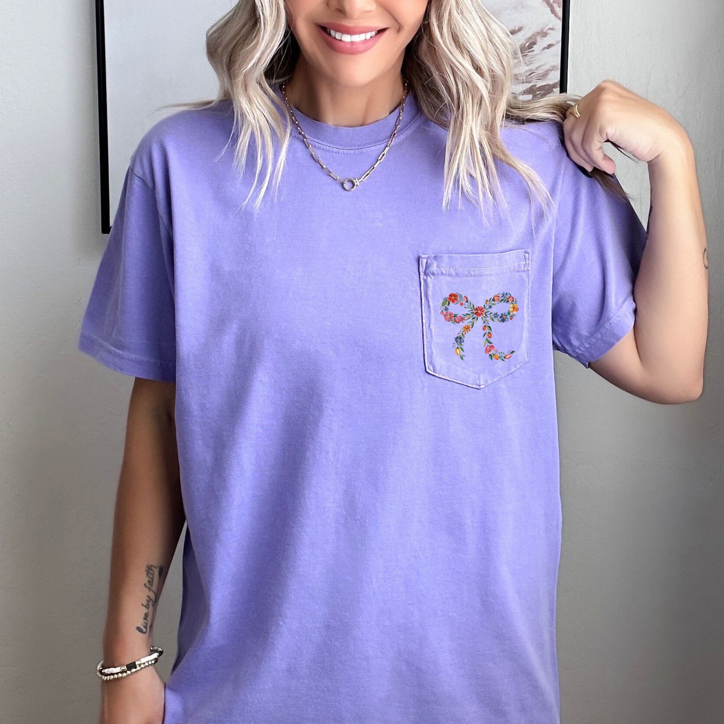 Wildflowers Ribbon Color Botanical Comfort Colors Pocket T Shirt
