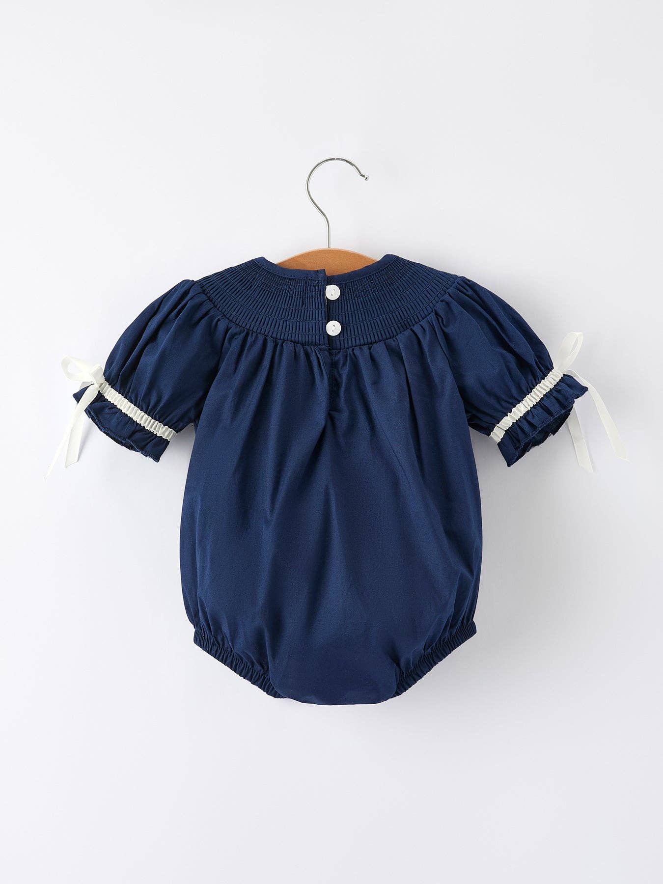 Navy Blue Nativity Smocking Embroidered Baby Girls Christmas Romper