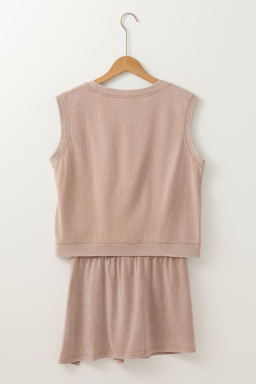 Light Pink 2 Pieces Mineral Wash Cotton Tank Top Lined Split Skirt Set