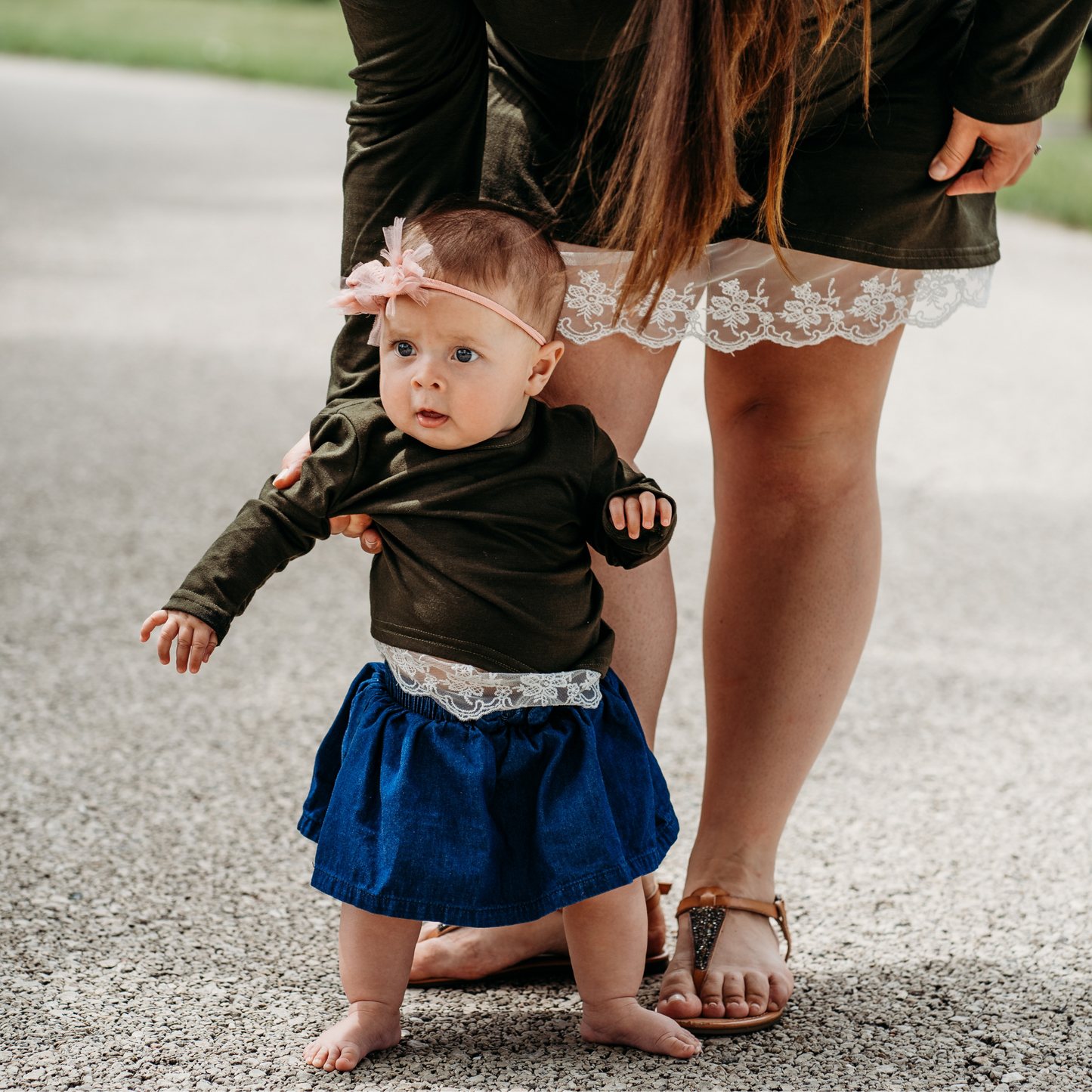 Olive Green Lace Mommy & Me Tops - Infant