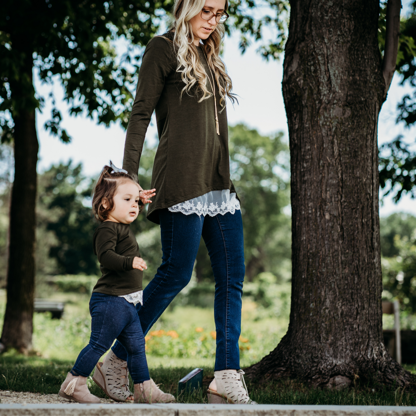 Olive Green Lace Mommy & Me Tops - Infant