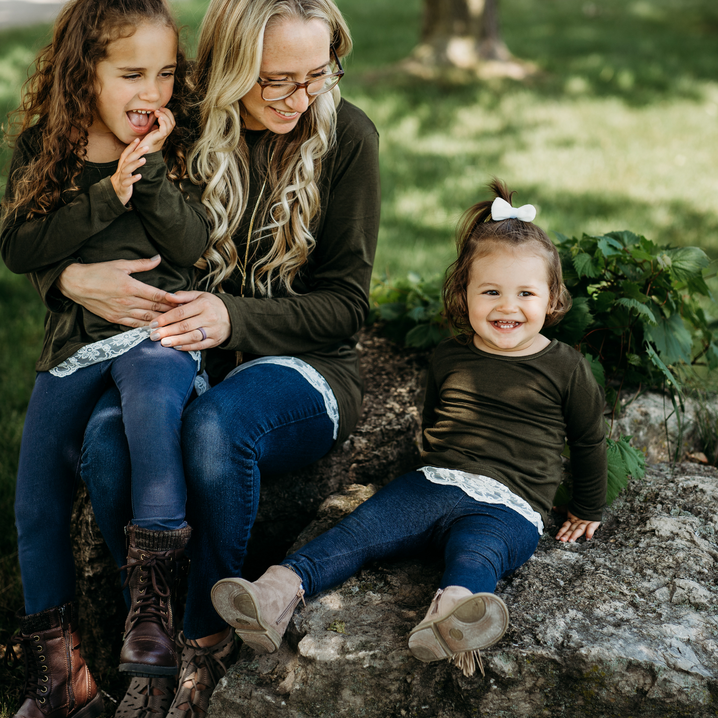 Olive Green Lace Mommy & Me Tops - Infant
